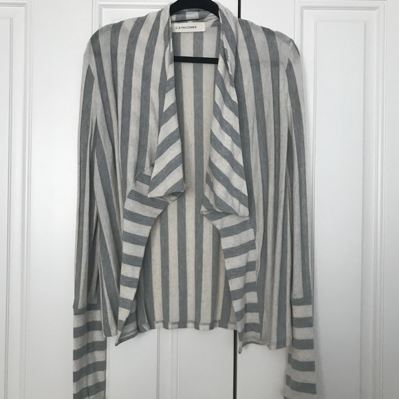 C.Z. Falconer Open Front Stripe Waterfall Cardigan - Picture 1 of 6